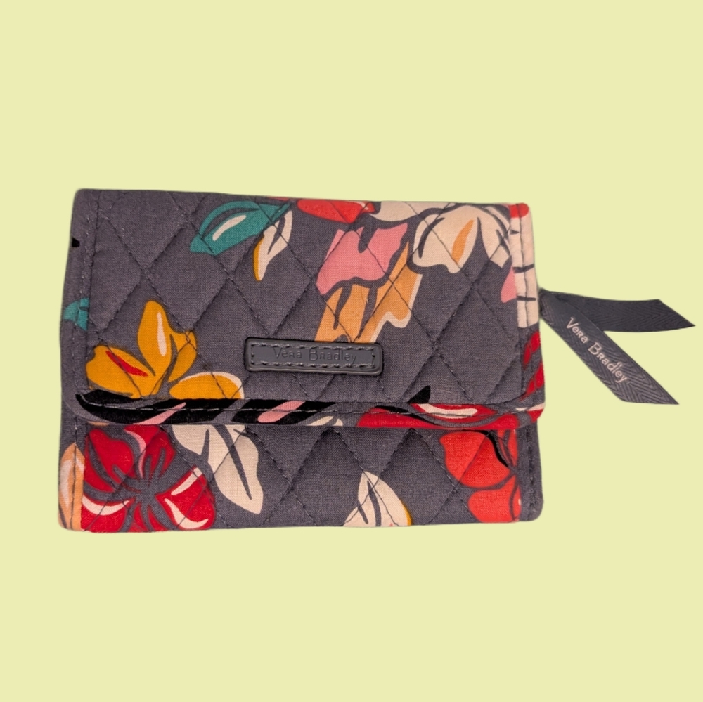 Vera Bradley Gray Quilted Wallet with Floral Design